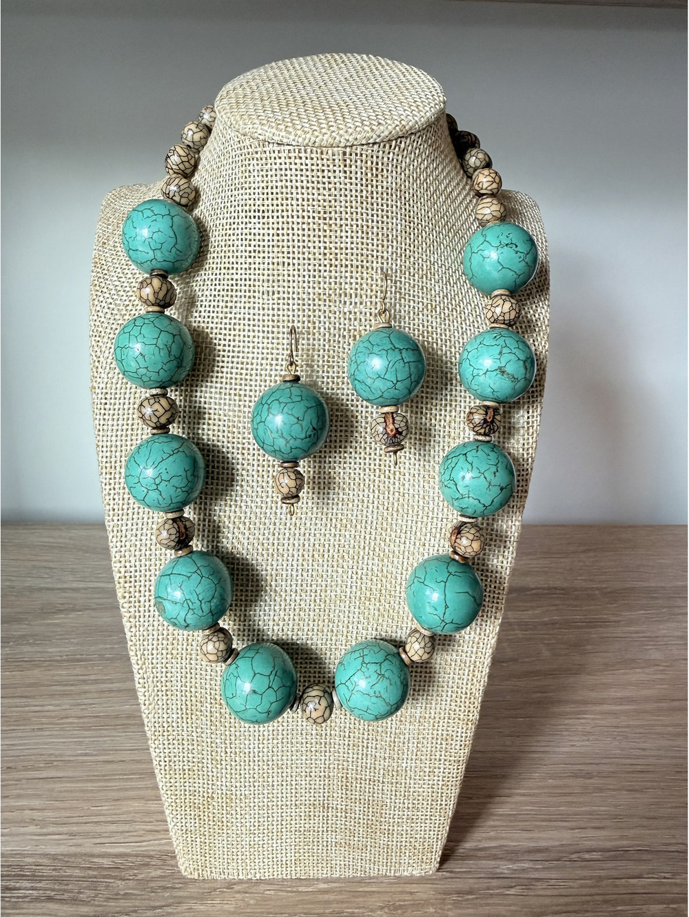 Boho Statement Heavy Stone Crackle Bead Jewelry Set - Southwestern/Western Style